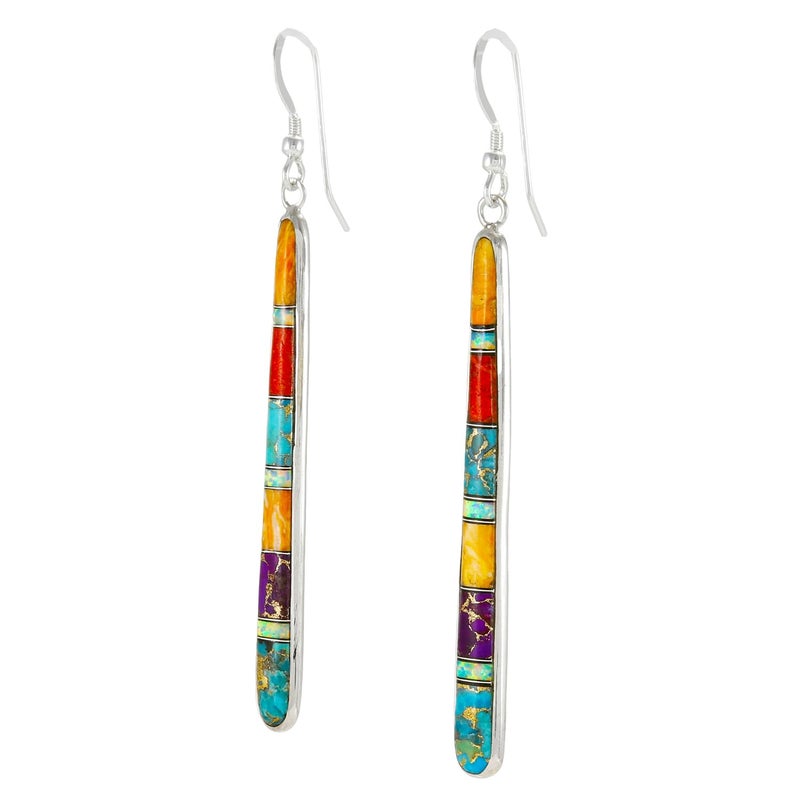 Turquoise Network Turquoise Earrings in Sterling Silver & Genuine Gemstones (2.5" Long) (Multi-C00) - Image 3